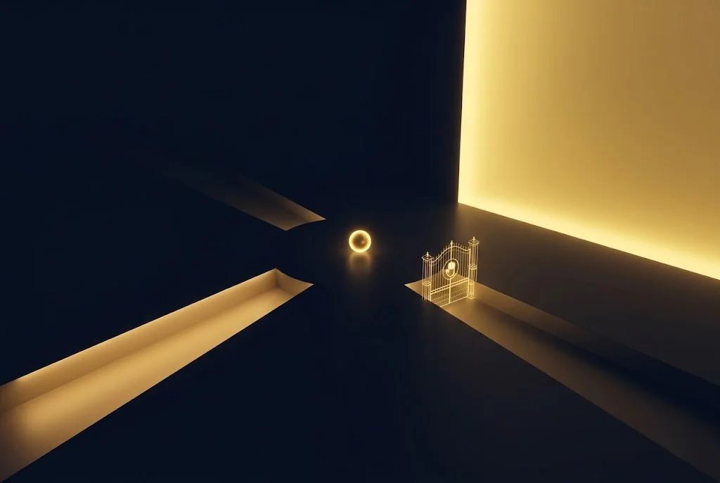 Three paths from an AIB core: open, through a gate that waits for you, and ending at a wall of light